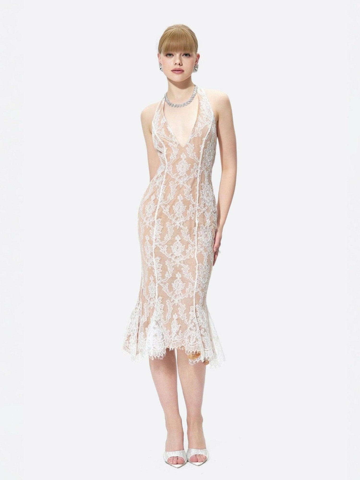 Ivory Lace Midi Dress for Engagement Party | Nana Jacqueline
