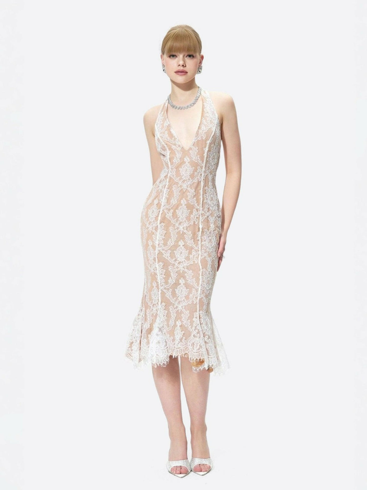 Ivory Lace Midi Dress for Engagement Party | Nana Jacqueline