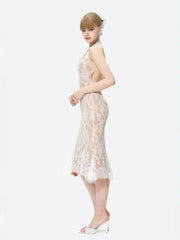 Ivory Lace Midi Dress for Engagement Party | Nana Jacqueline