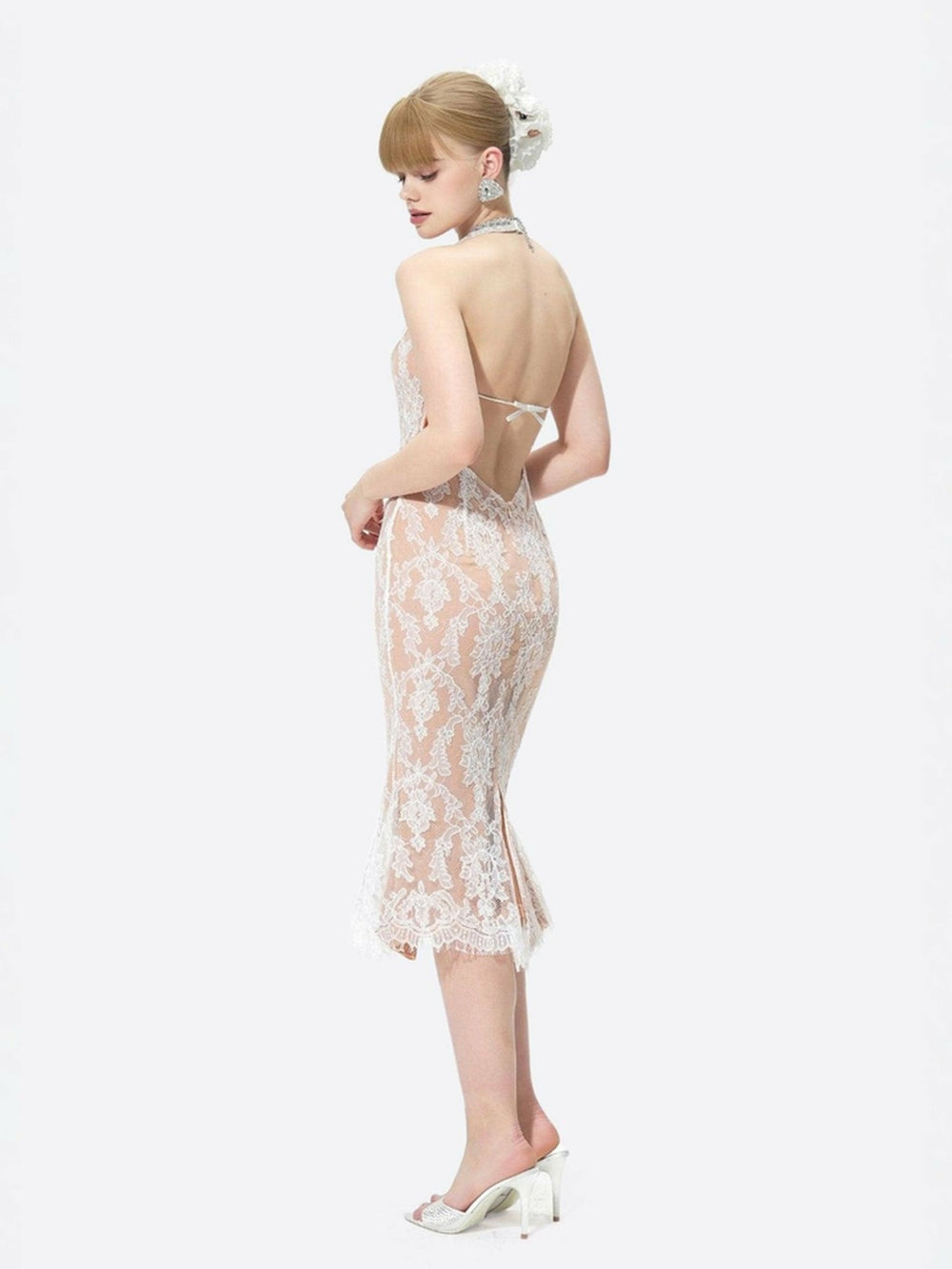 Ivory Lace Midi Dress for Engagement Party | Nana Jacqueline