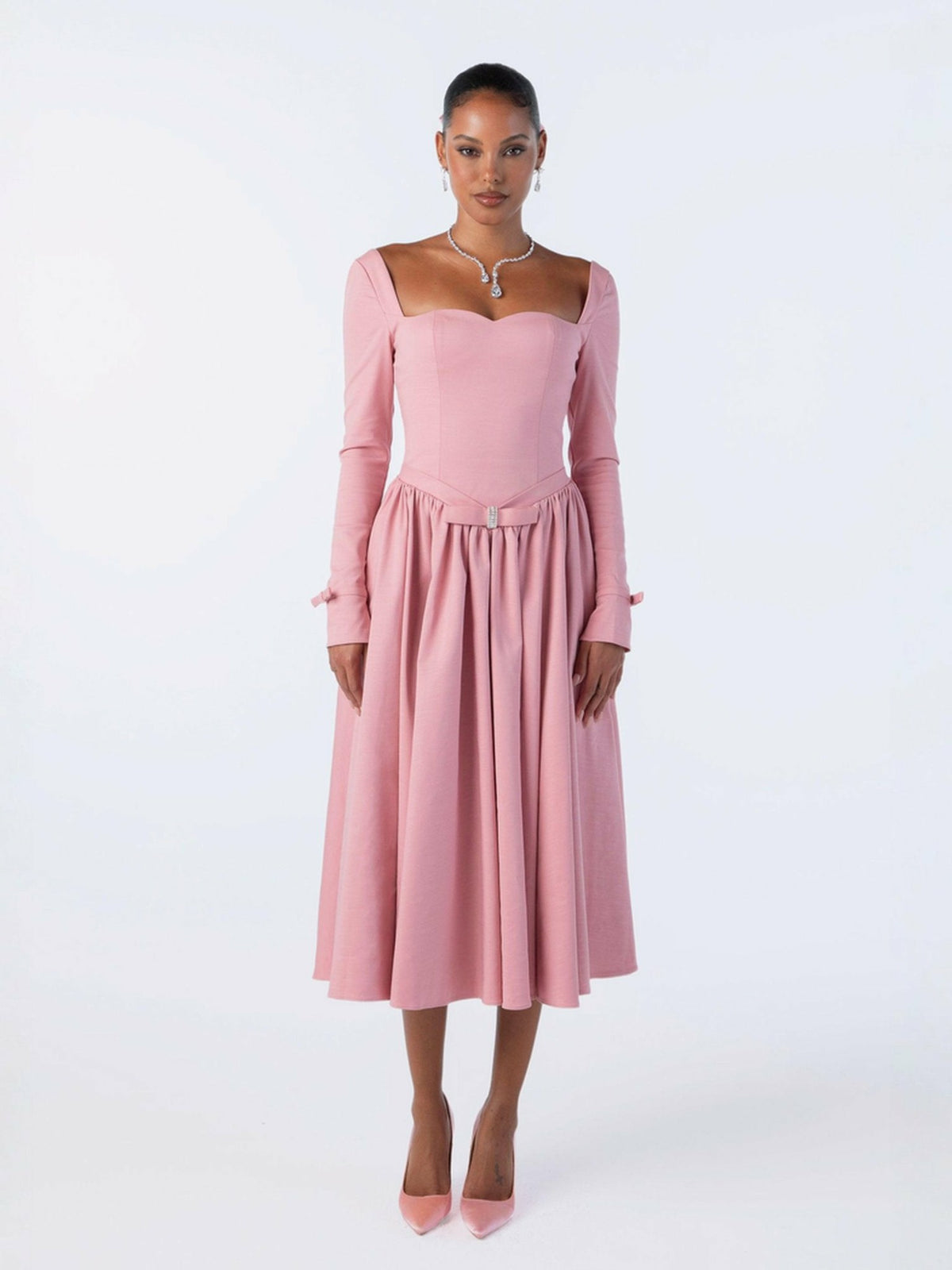 Bernadette Dress: Pink Midi Dress for Garden Party | Nana Jacqueline