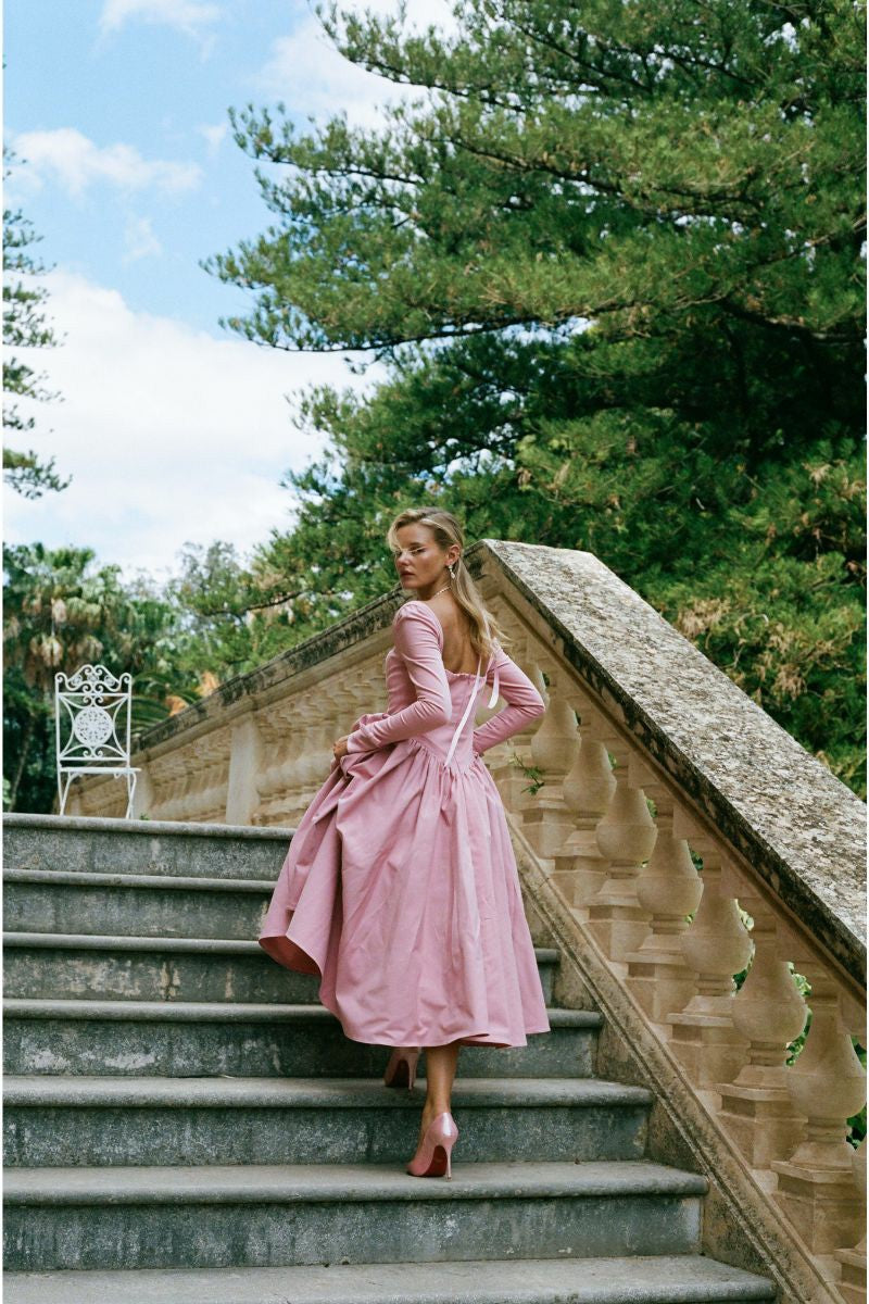 Bernadette Dress: Pink Midi Dress for Garden Party | Nana Jacqueline
