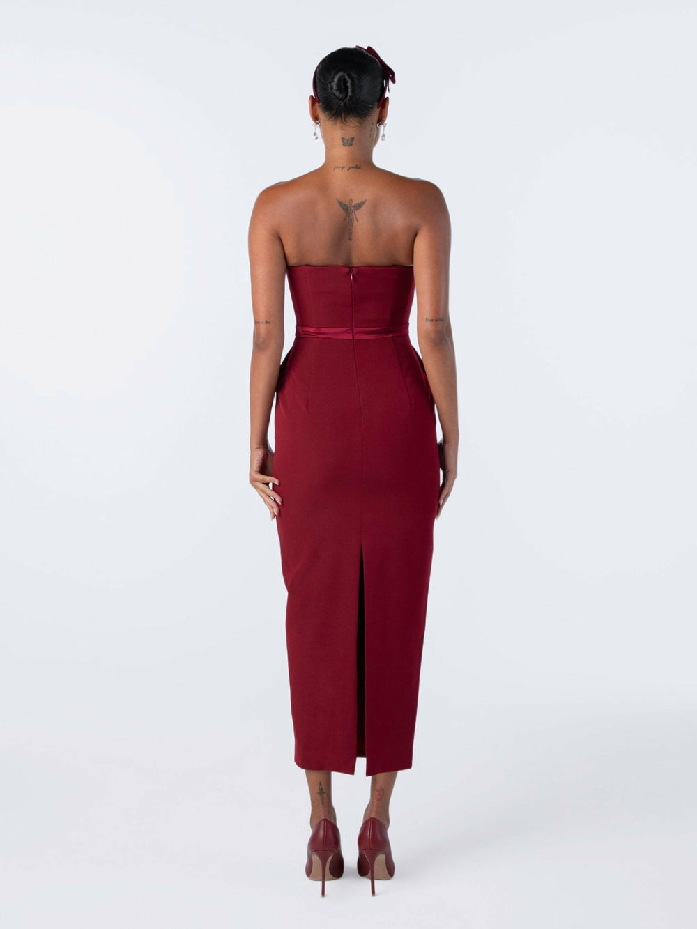Demi Bow Dress: Red Midi Dress for Cocktail Party | Nana Jacqueline