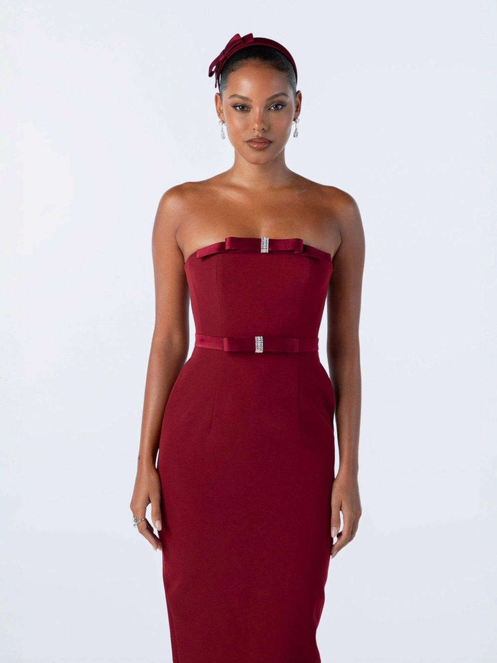 Demi Bow Dress: Red Midi Dress for Cocktail Party | Nana Jacqueline
