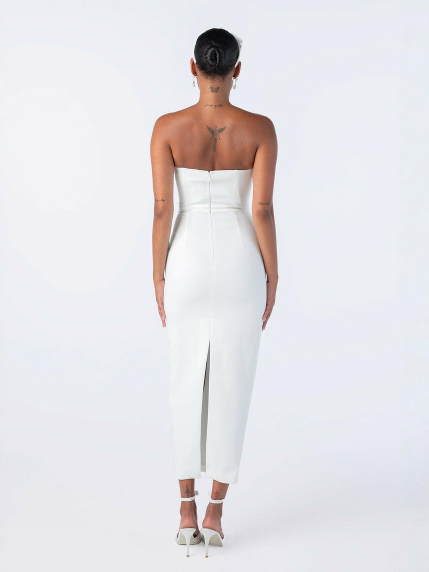 Demi Bow Dress: White Midi Dress for Bridal Shower | Nana Jacqueline