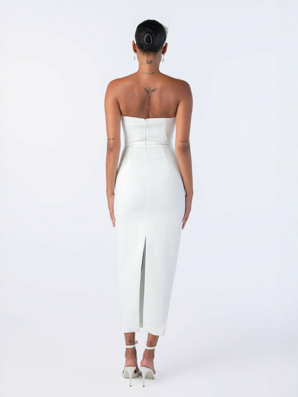Demi Bow Dress: White Midi Dress for Bridal Shower | Nana Jacqueline