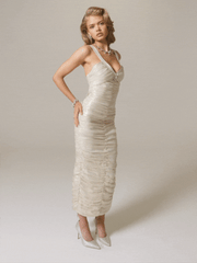 Adele Diamond Dress: Gold Midi Dress for Cocktail Party | Nana Jacqueline