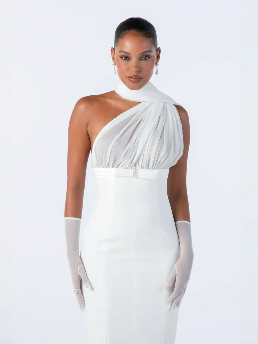 Camella Dress: White Midi Dress for Rehearsal Dinner | Nana Jacqueline