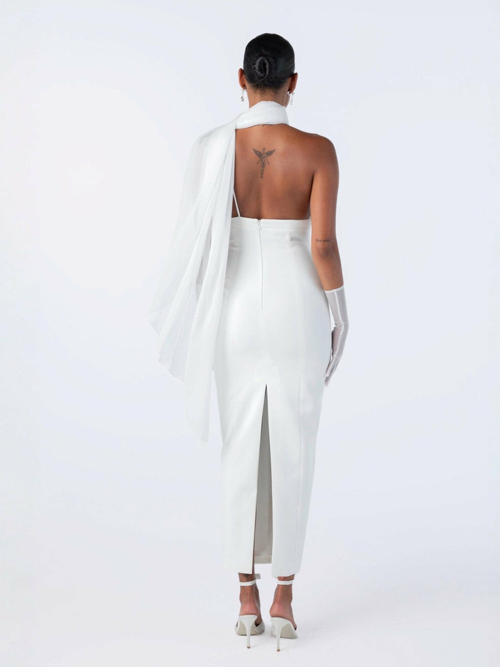 Camella Dress: White Midi Dress for Rehearsal Dinner | Nana Jacqueline
