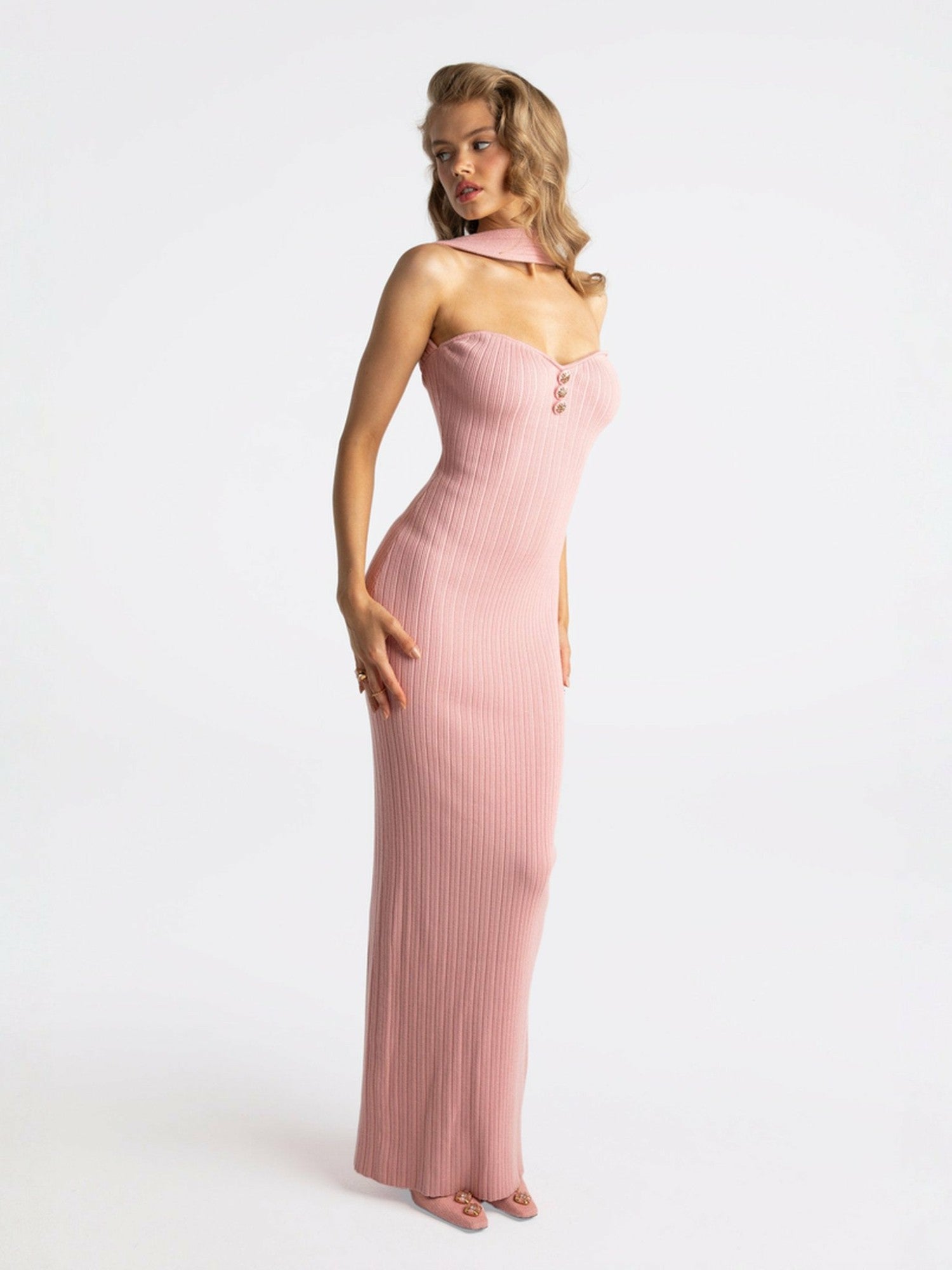 Estelle Knit Dress: Pink Maxi Dress for Date Night | Nana Jacqueline