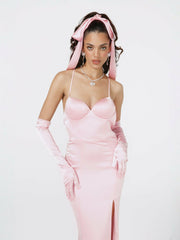 Angelique Bow Dress: Pink Maxi Dress for Formal Wedding Guest | Nana Jacqueline
