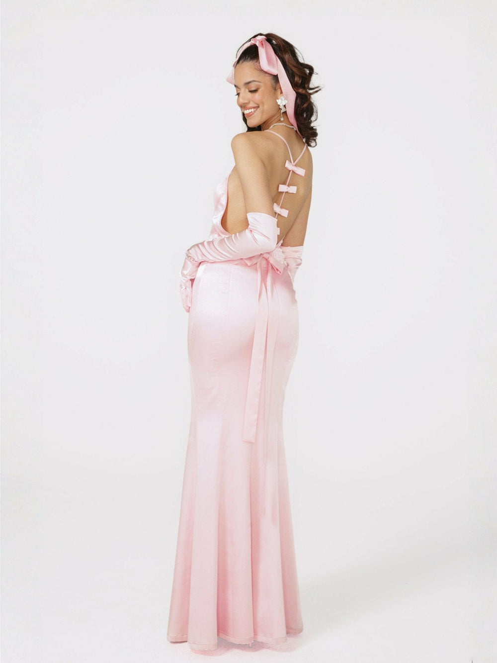 Angelique Bow Dress: Pink Maxi Dress for Formal Wedding Guest | Nana Jacqueline