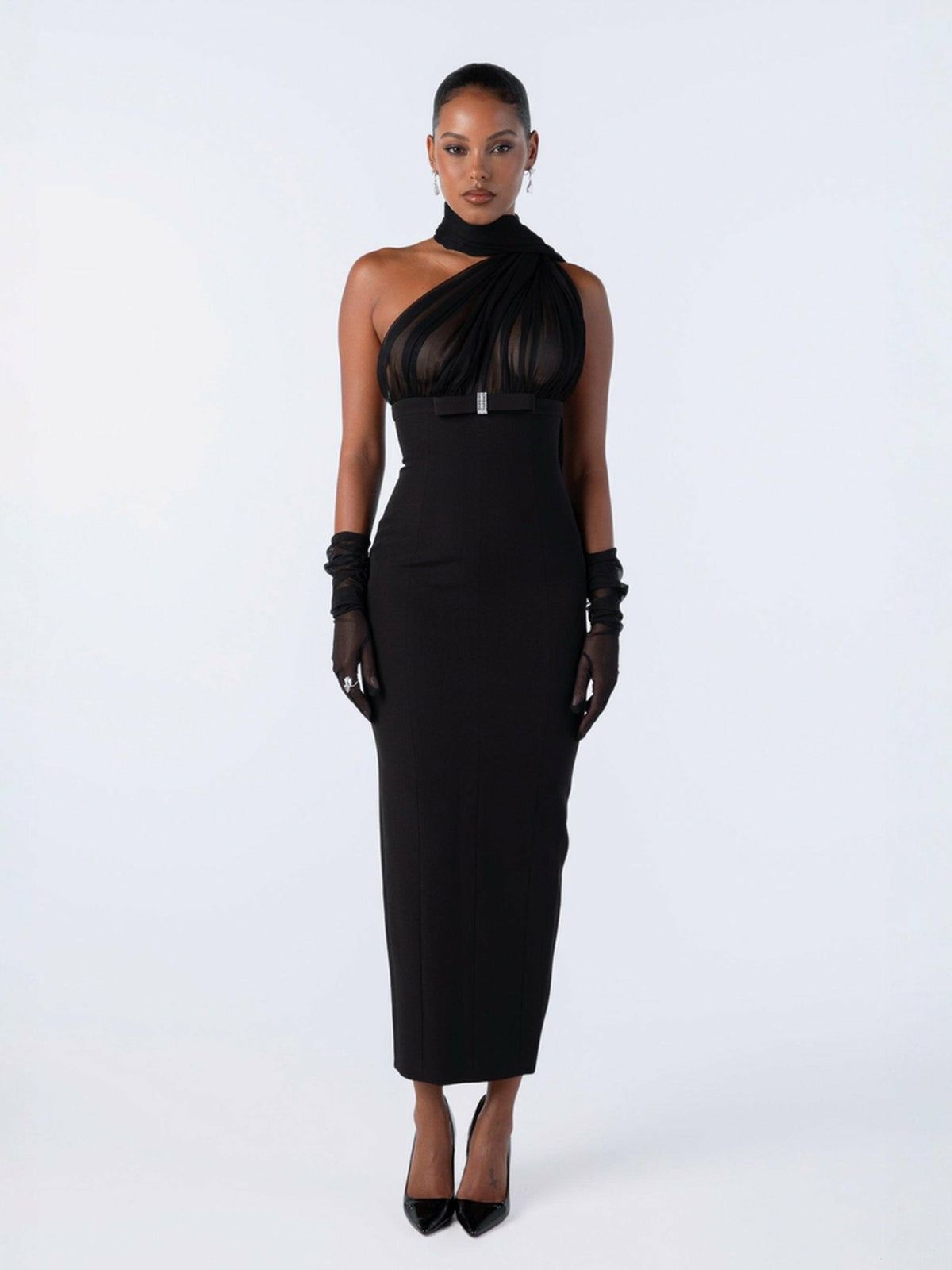 Camella Dress: Black Midi Dress for Cocktail Party | Nana Jacqueline