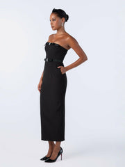 Demi Bow Dress: Black Midi Dress for Cocktail Party | Nana Jacqueline