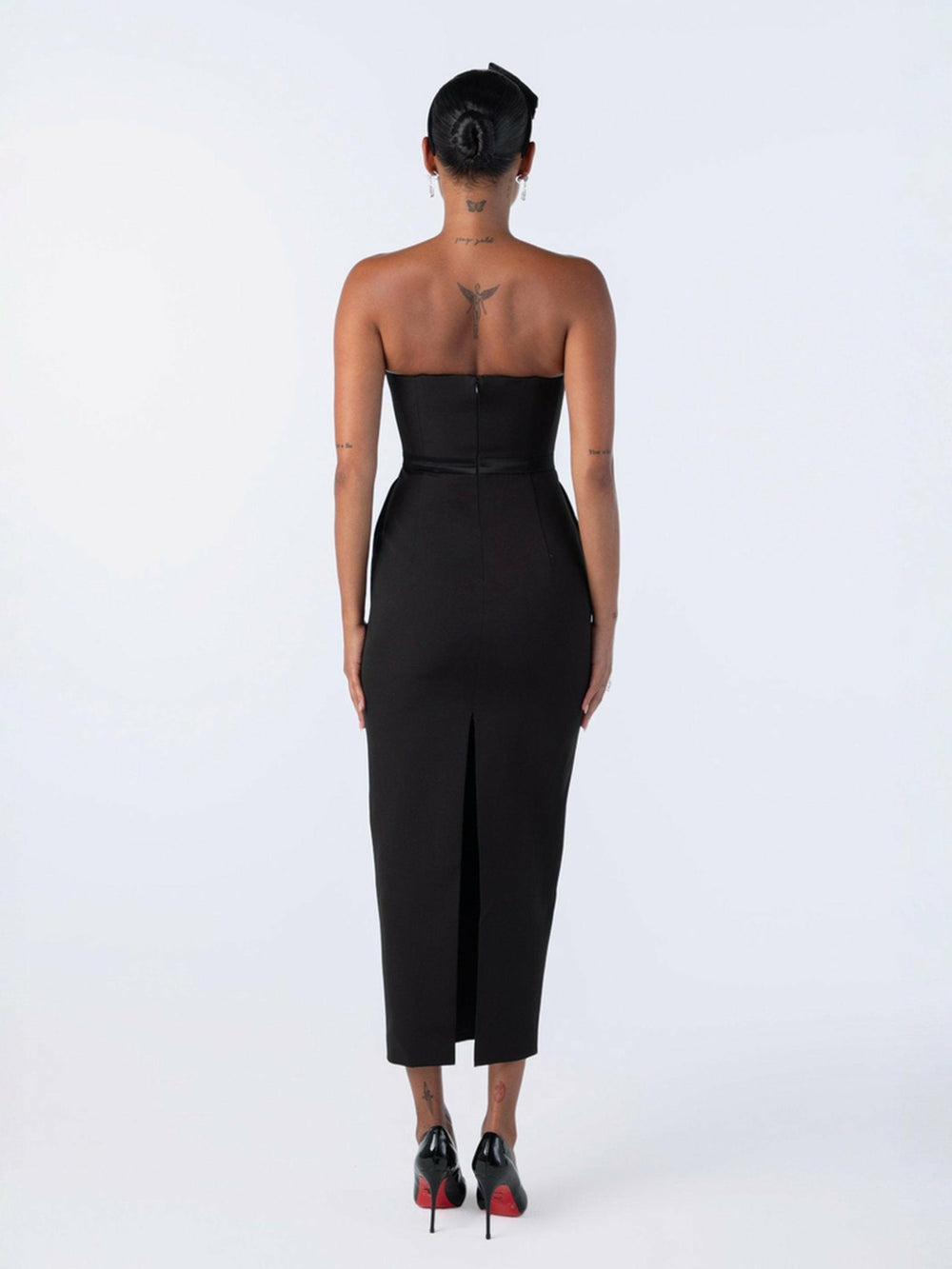 Demi Bow Dress: Black Midi Dress for Cocktail Party | Nana Jacqueline