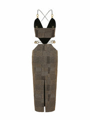 Omaira Dress: Gold Midi Dress for Cocktail Party | Nana Jacqueline