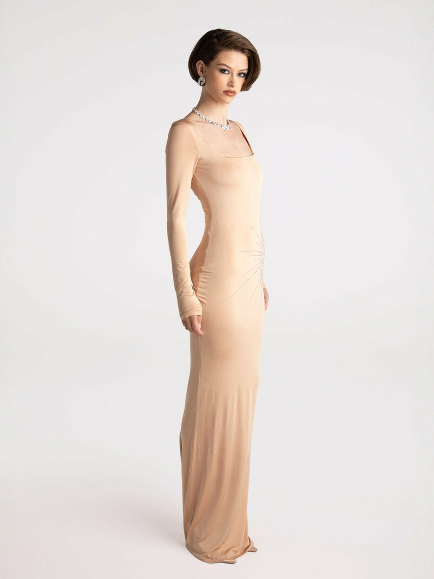 Courtney Dress: Nude Maxi Dress for Formal Wedding Guest | Nana Jacqueline