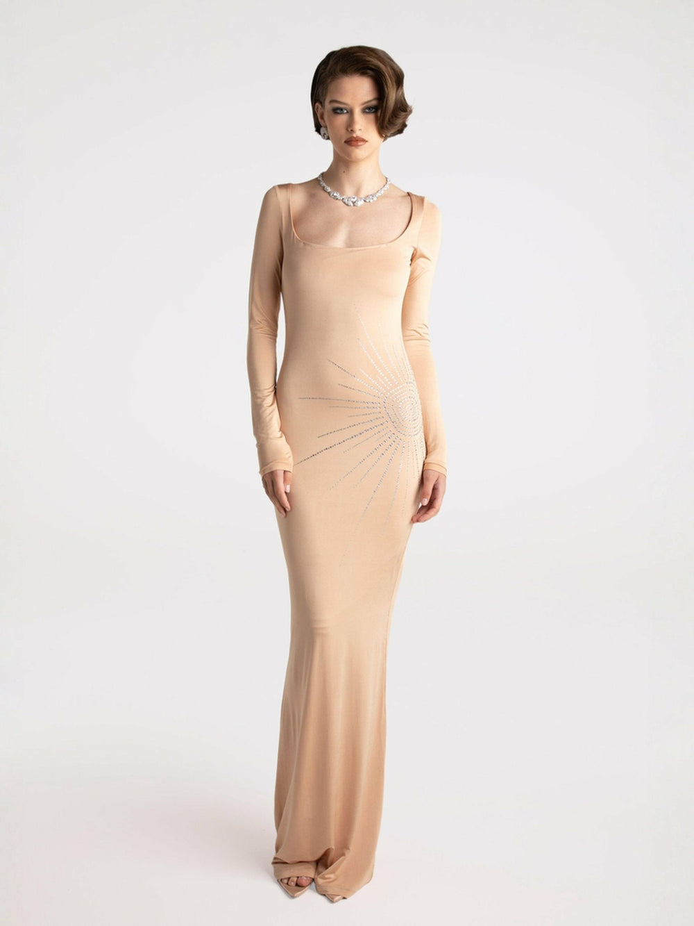 Courtney Dress: Nude Maxi Dress for Formal Wedding Guest | Nana Jacqueline