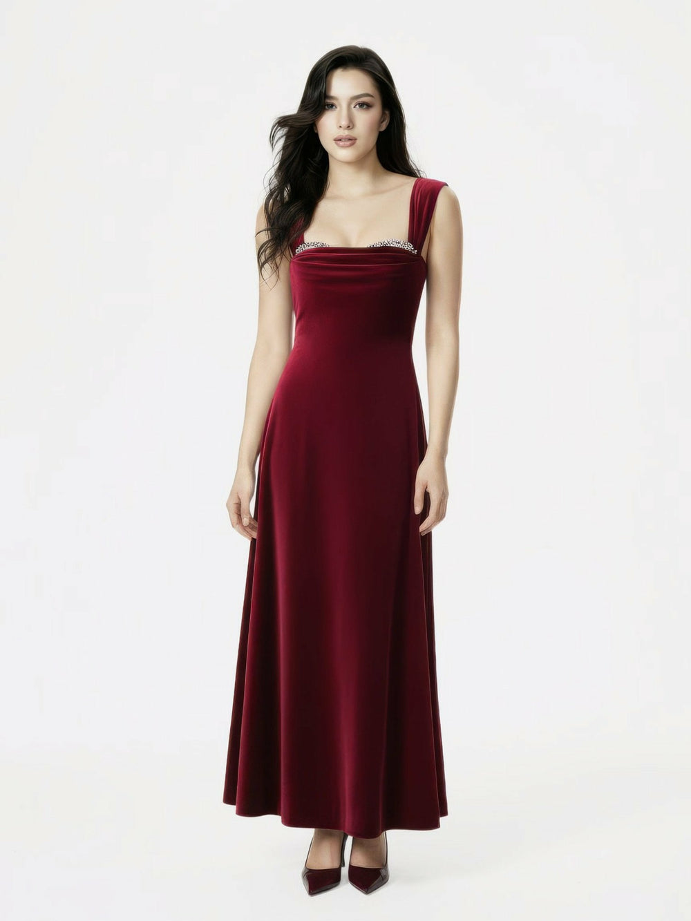 Belle Velvet Maxi Dress: Red Maxi Dress for Formal Wedding Guest | Nana Jacqueline