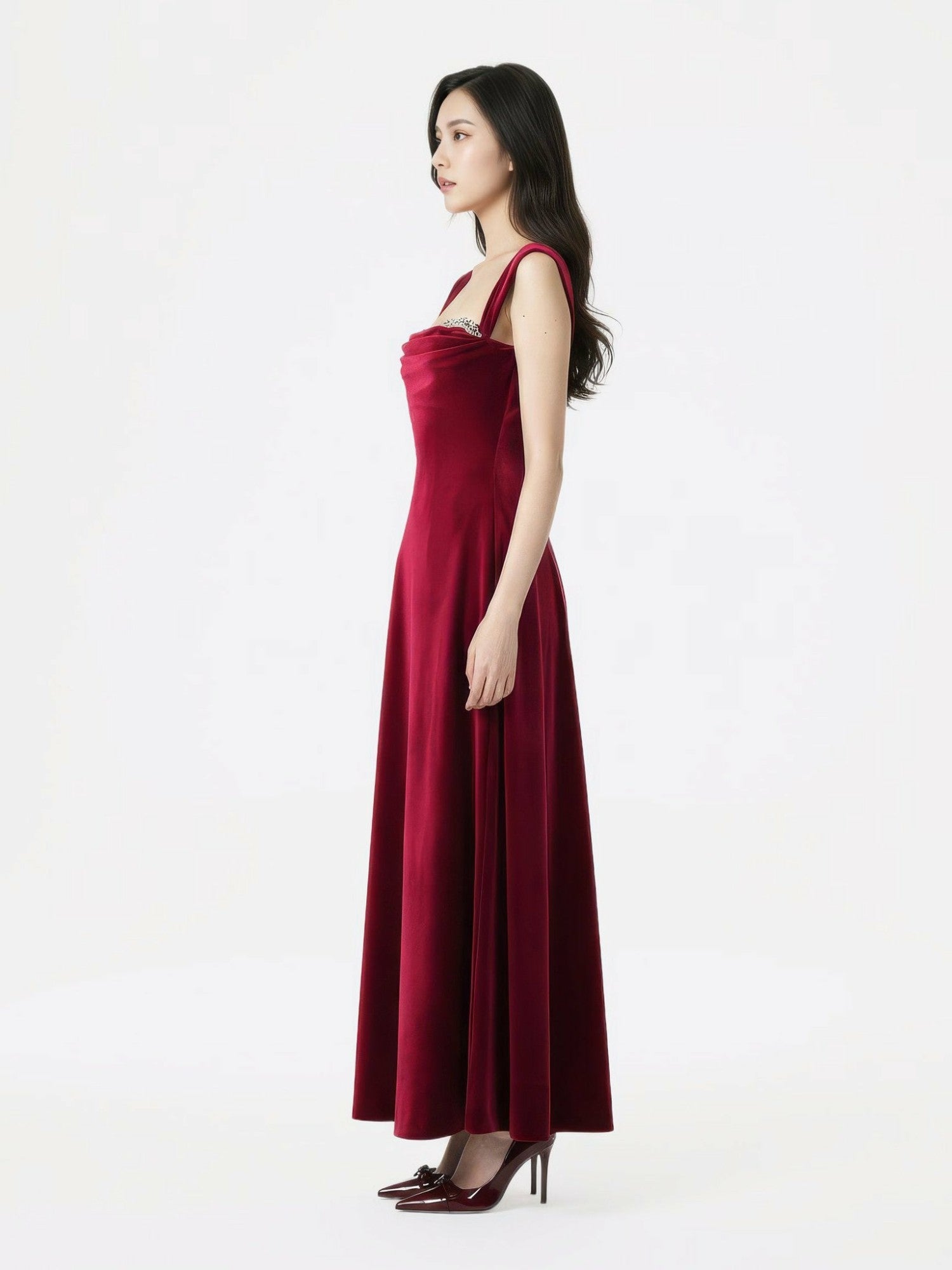 Belle Velvet Maxi Dress: Red Maxi Dress for Formal Wedding Guest | Nana Jacqueline