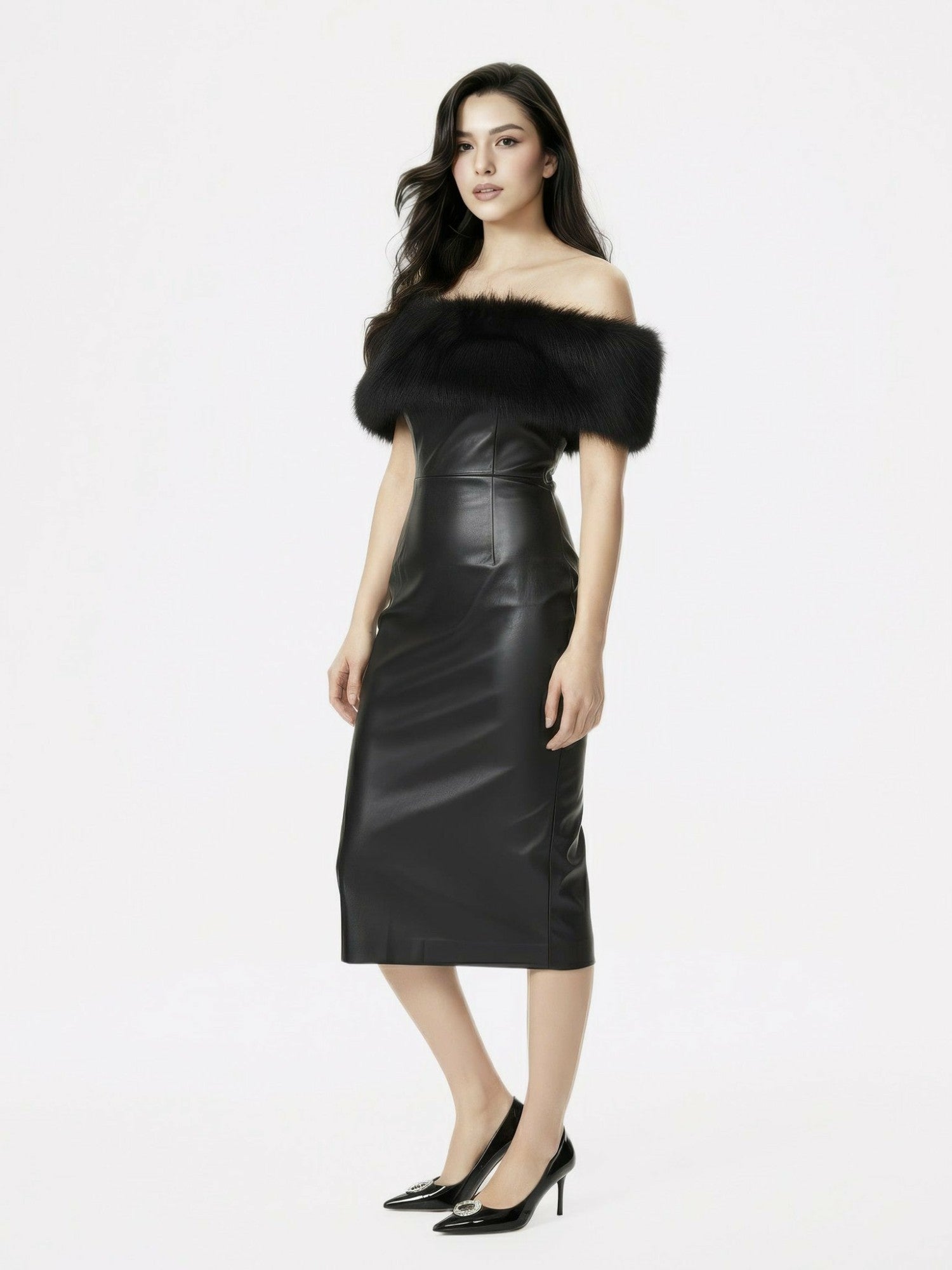 Gabrielle Fur Maxi Dress: Black Maxi Dress for Cocktail Party | Nana Jacqueline