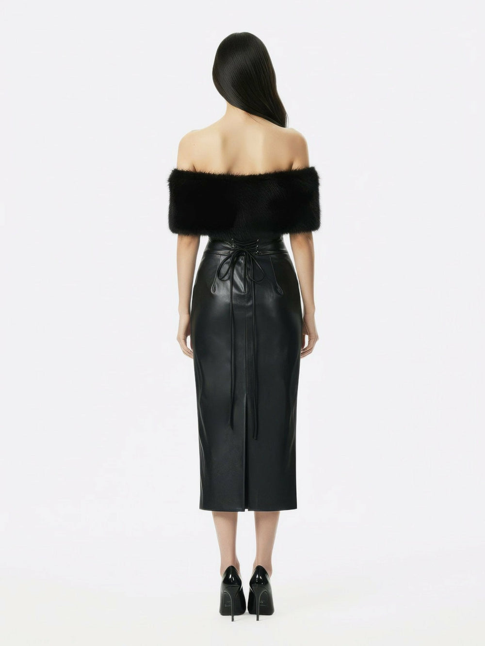 Gabrielle Fur Maxi Dress: Black Maxi Dress for Cocktail Party | Nana Jacqueline