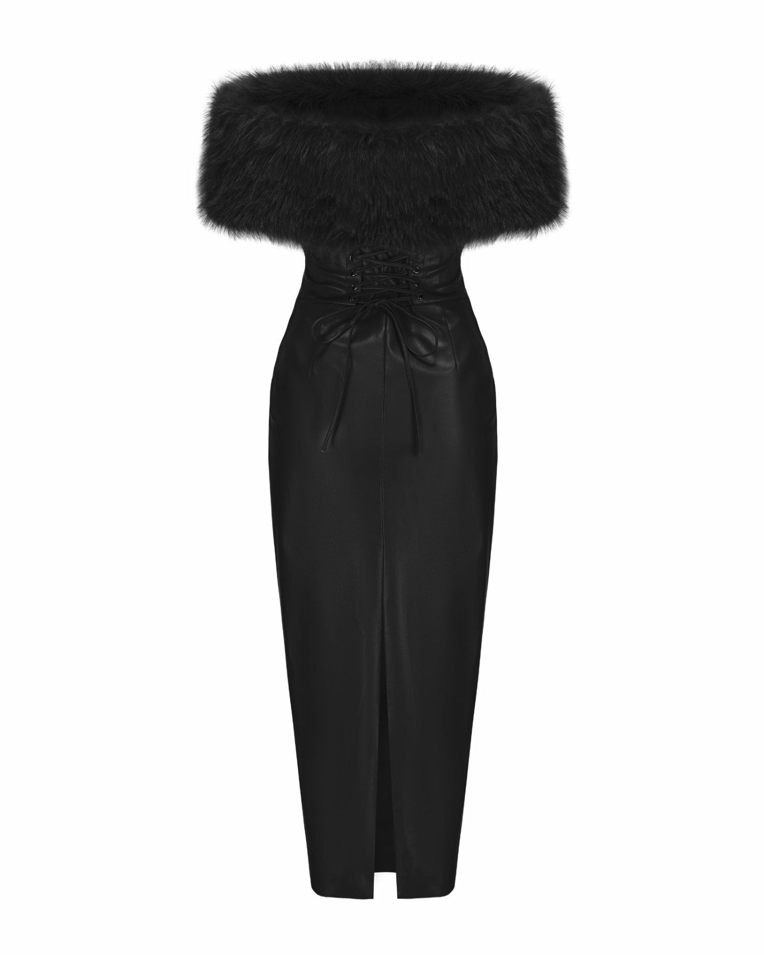 Gabrielle Fur Maxi Dress: Black Maxi Dress for Cocktail Party | Nana Jacqueline