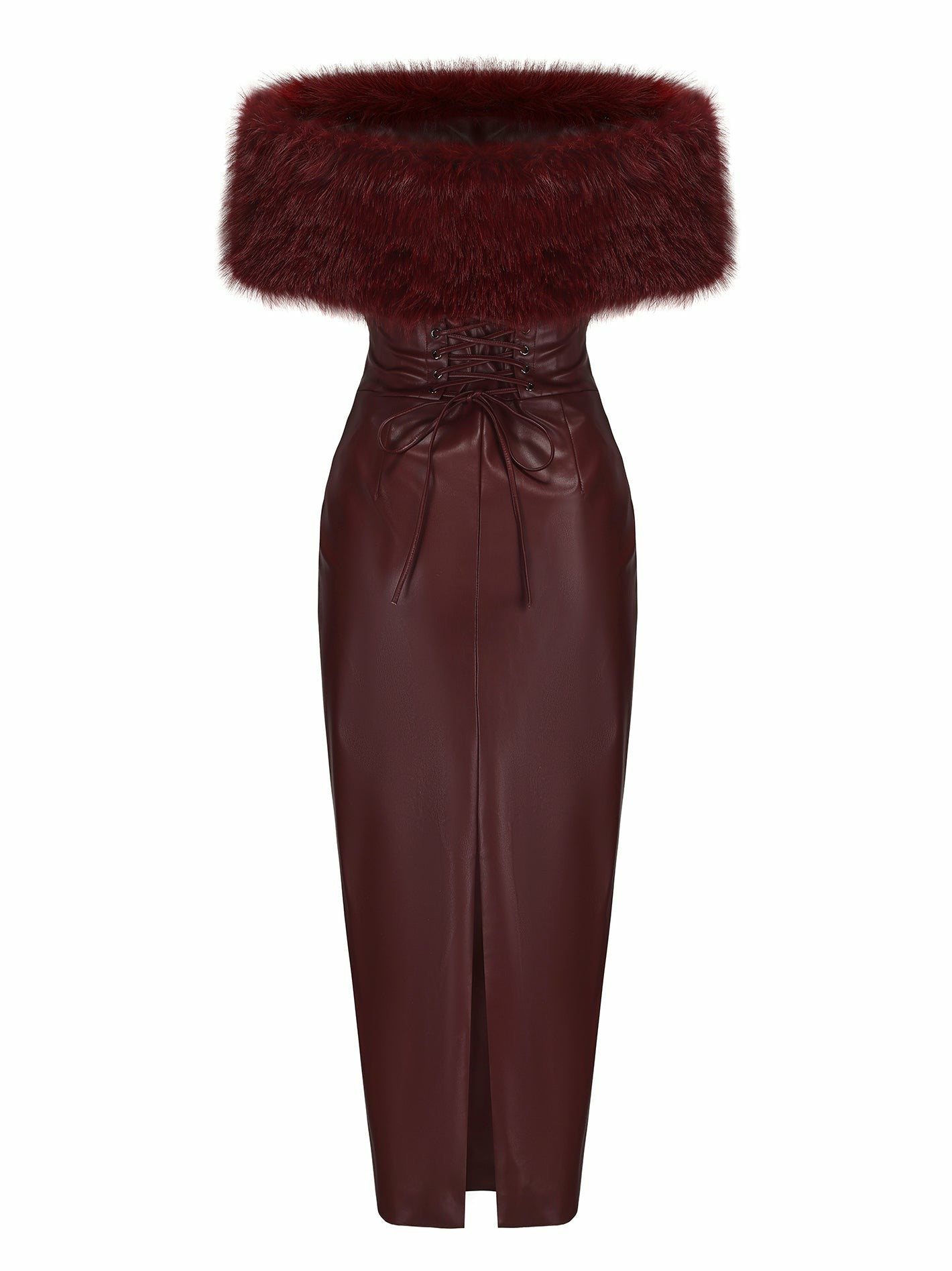 Gabrielle Fur Maxi Dress: Red Maxi Dress for Cocktail Party | Nana Jacqueline