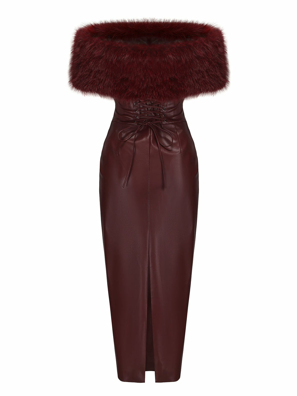 Gabrielle Fur Maxi Dress: Red Maxi Dress for Cocktail Party | Nana Jacqueline
