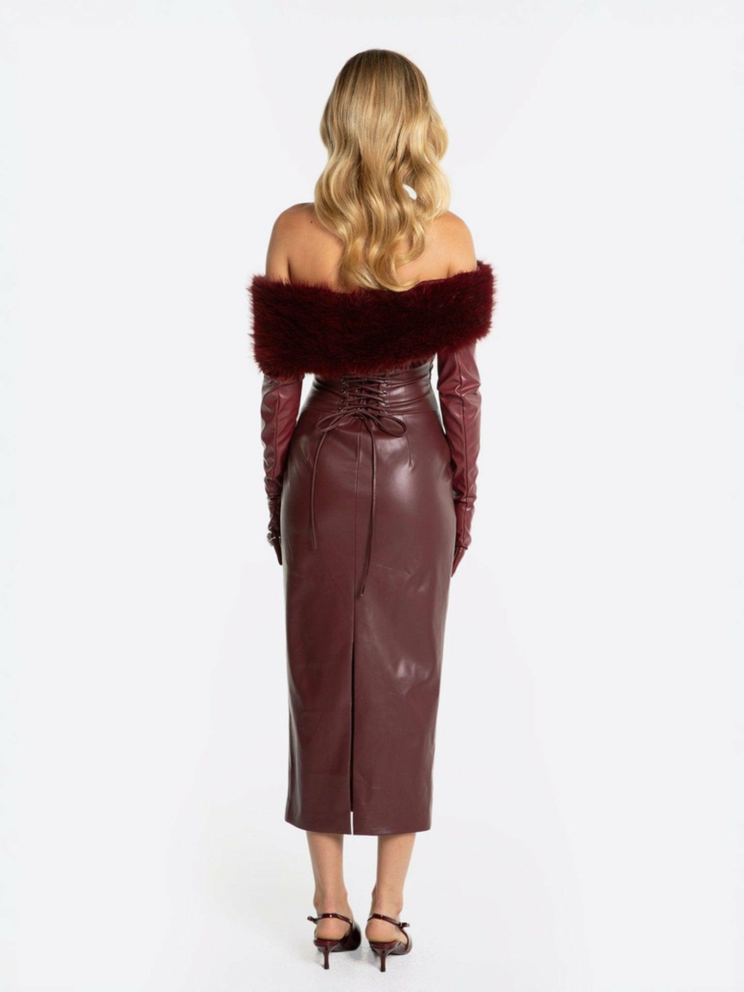 Gabrielle Fur Maxi Dress: Red Maxi Dress for Cocktail Party | Nana Jacqueline