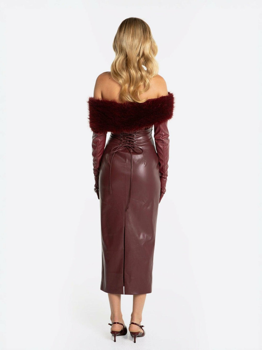Gabrielle Fur Maxi Dress: Red Maxi Dress for Cocktail Party | Nana Jacqueline