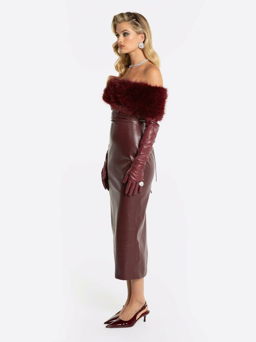 Gabrielle Fur Maxi Dress: Red Maxi Dress for Cocktail Party | Nana Jacqueline