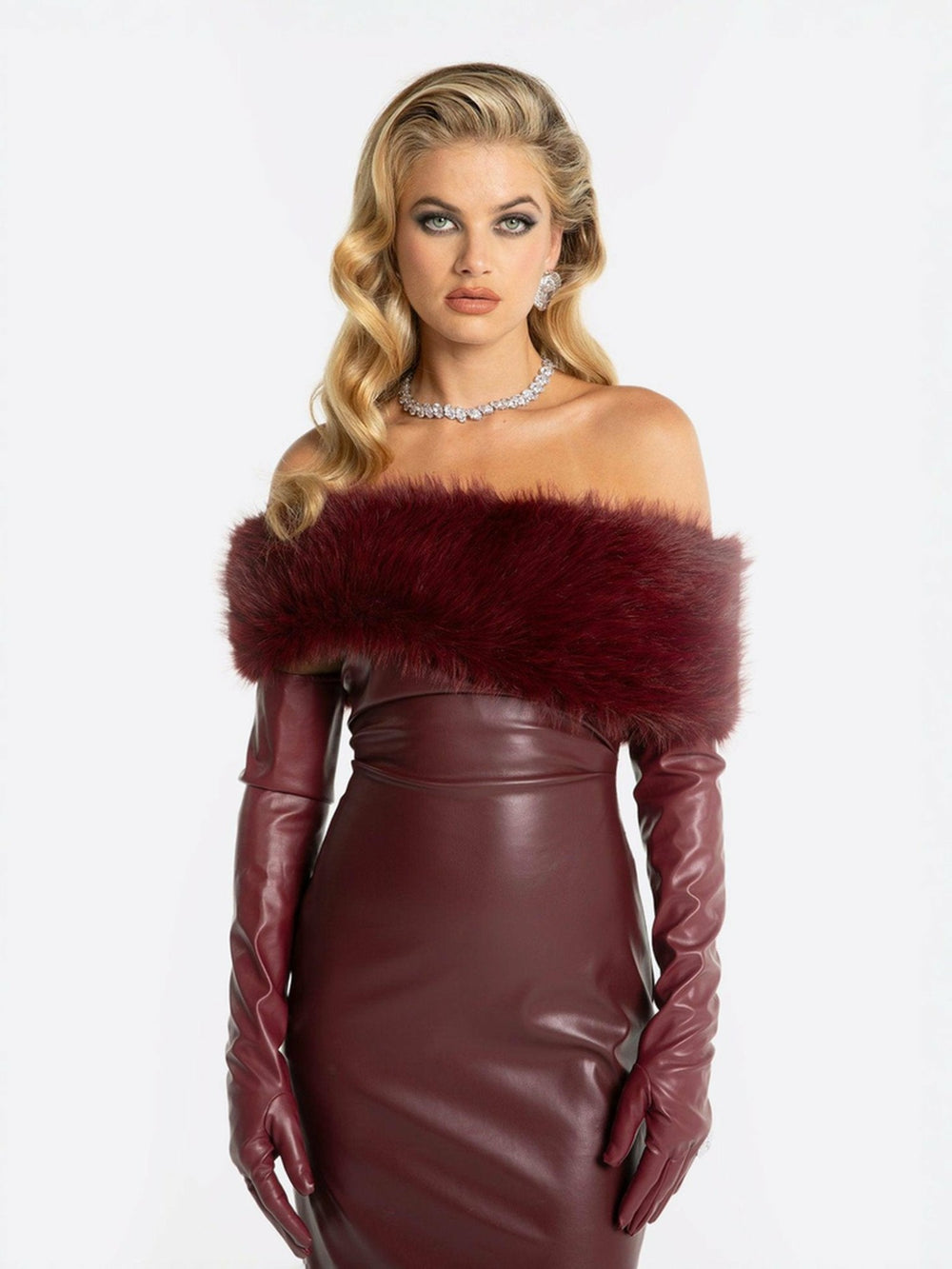 Gabrielle Fur Maxi Dress: Red Maxi Dress for Cocktail Party | Nana Jacqueline