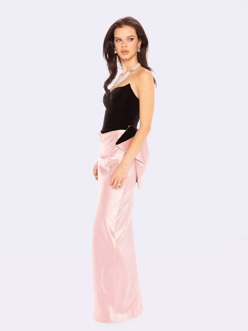 Amor Strapless Velvet Maxi Dress: Black Pink Maxi Dress for Cocktail Party | Nana Jacqueline