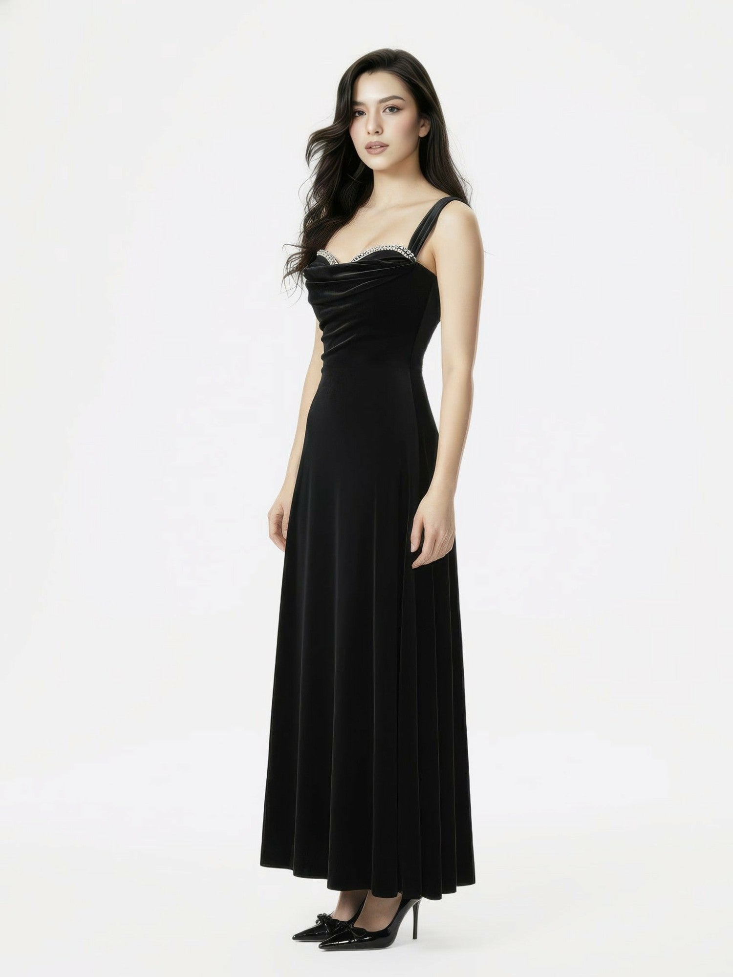 Belle Velvet Maxi Dress: Black Maxi Dress for Cocktail Party | Nana Jacqueline