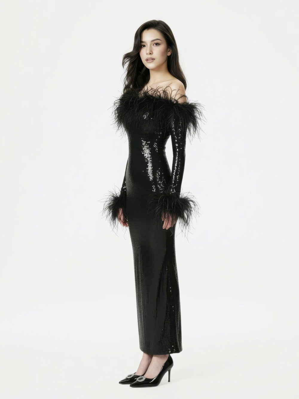 Neva Sequin Maxi Dress: Black Maxi Dress for Cocktail Party | Nana Jacqueline