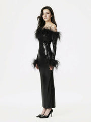 Neva Sequin Maxi Dress: Black Maxi Dress for Cocktail Party | Nana Jacqueline