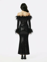 Neva Sequin Maxi Dress: Black Maxi Dress for Cocktail Party | Nana Jacqueline