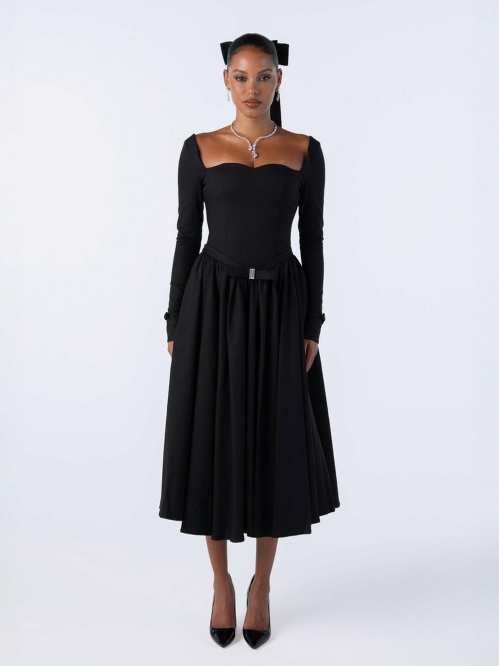 Bernadette Dress: Black Midi Dress for Cocktail Party | Nana Jacqueline