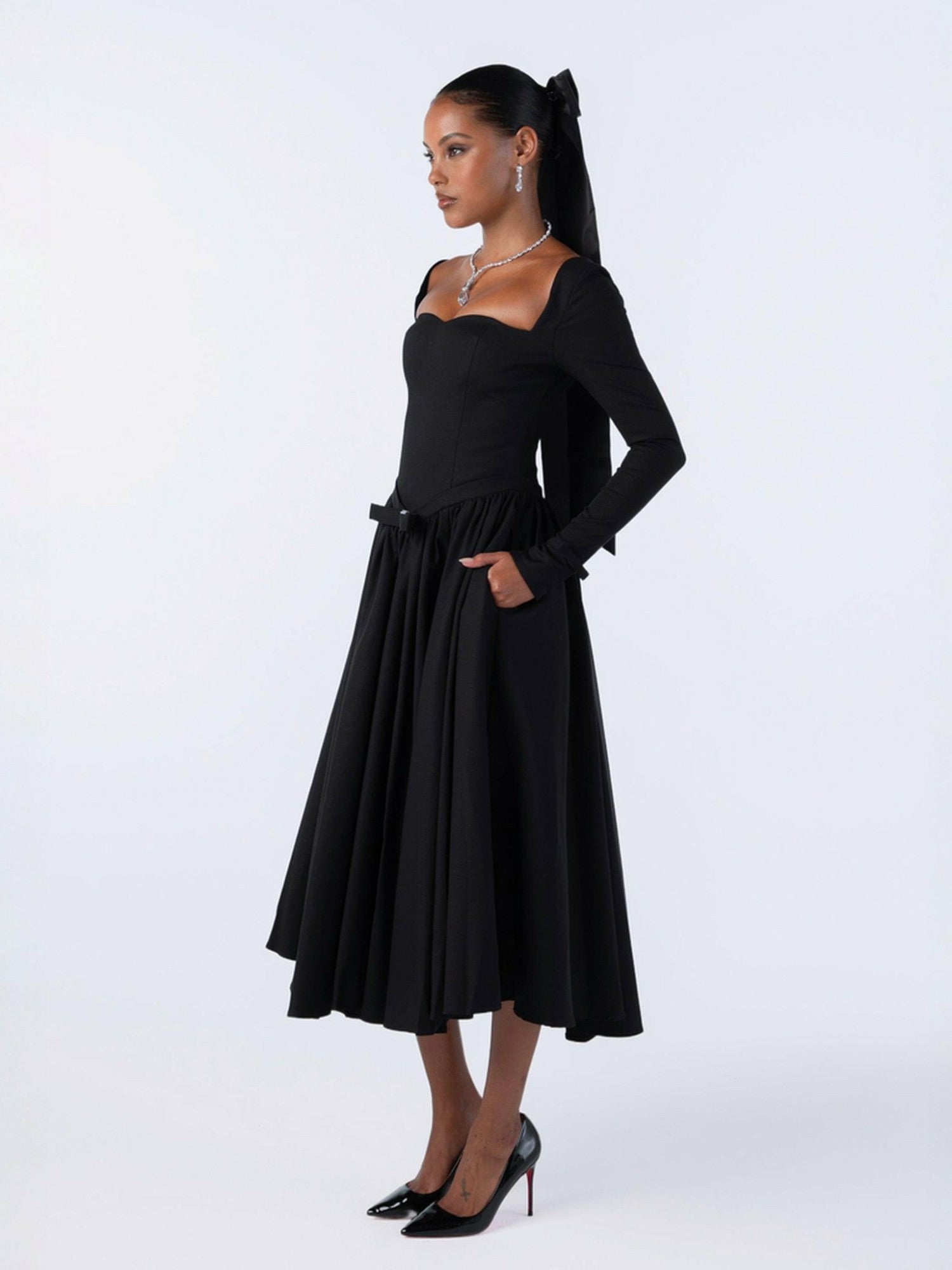 Bernadette Dress: Black Midi Dress for Cocktail Party | Nana Jacqueline