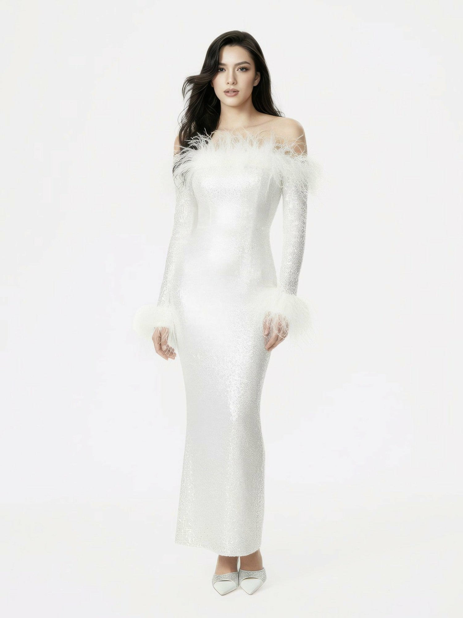 Neva Sequin Maxi Dress: White Maxi Dress for Wedding After-Party | Nana Jacqueline