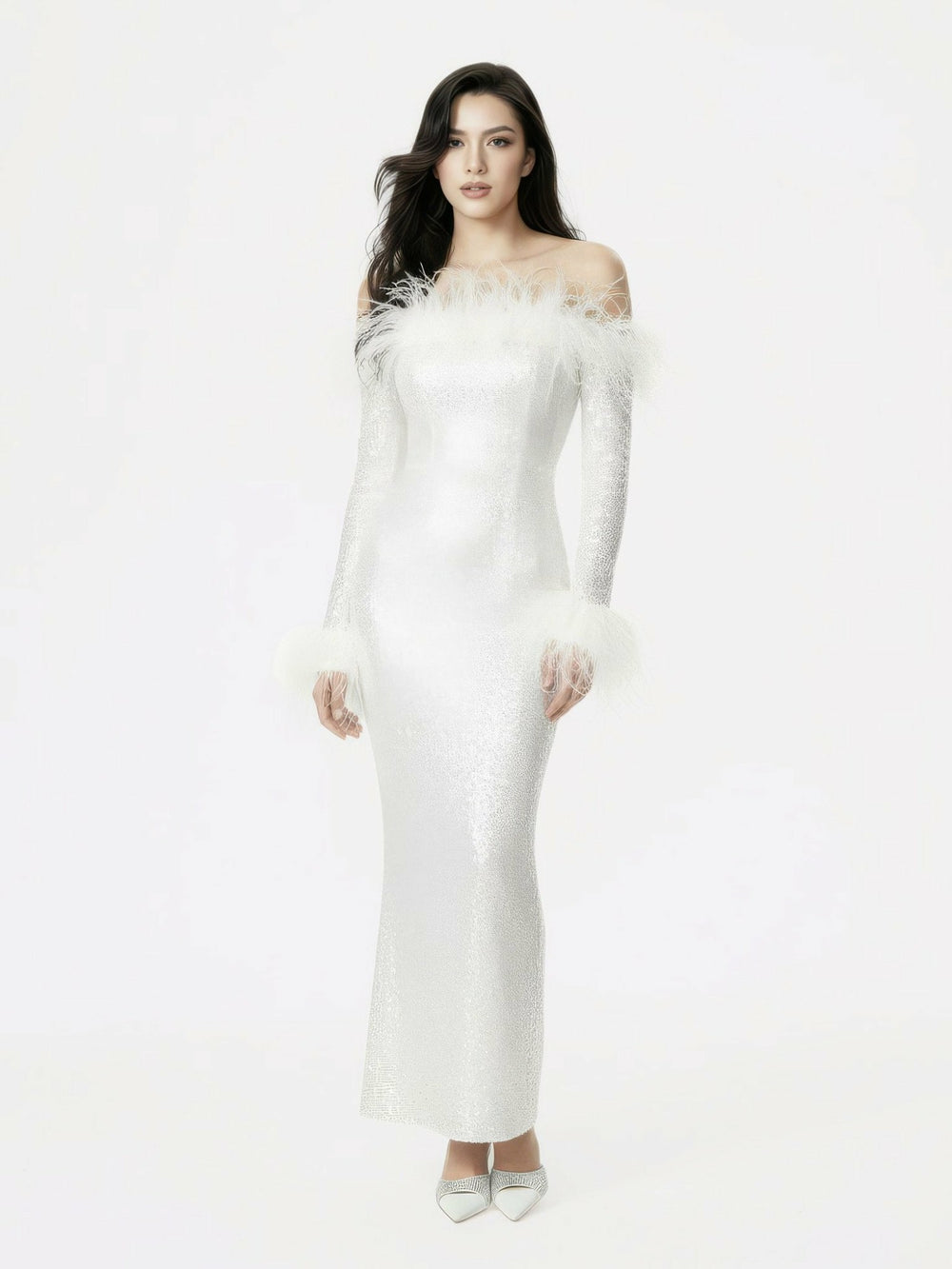 Neva Sequin Maxi Dress: White Maxi Dress for Wedding After-Party | Nana Jacqueline