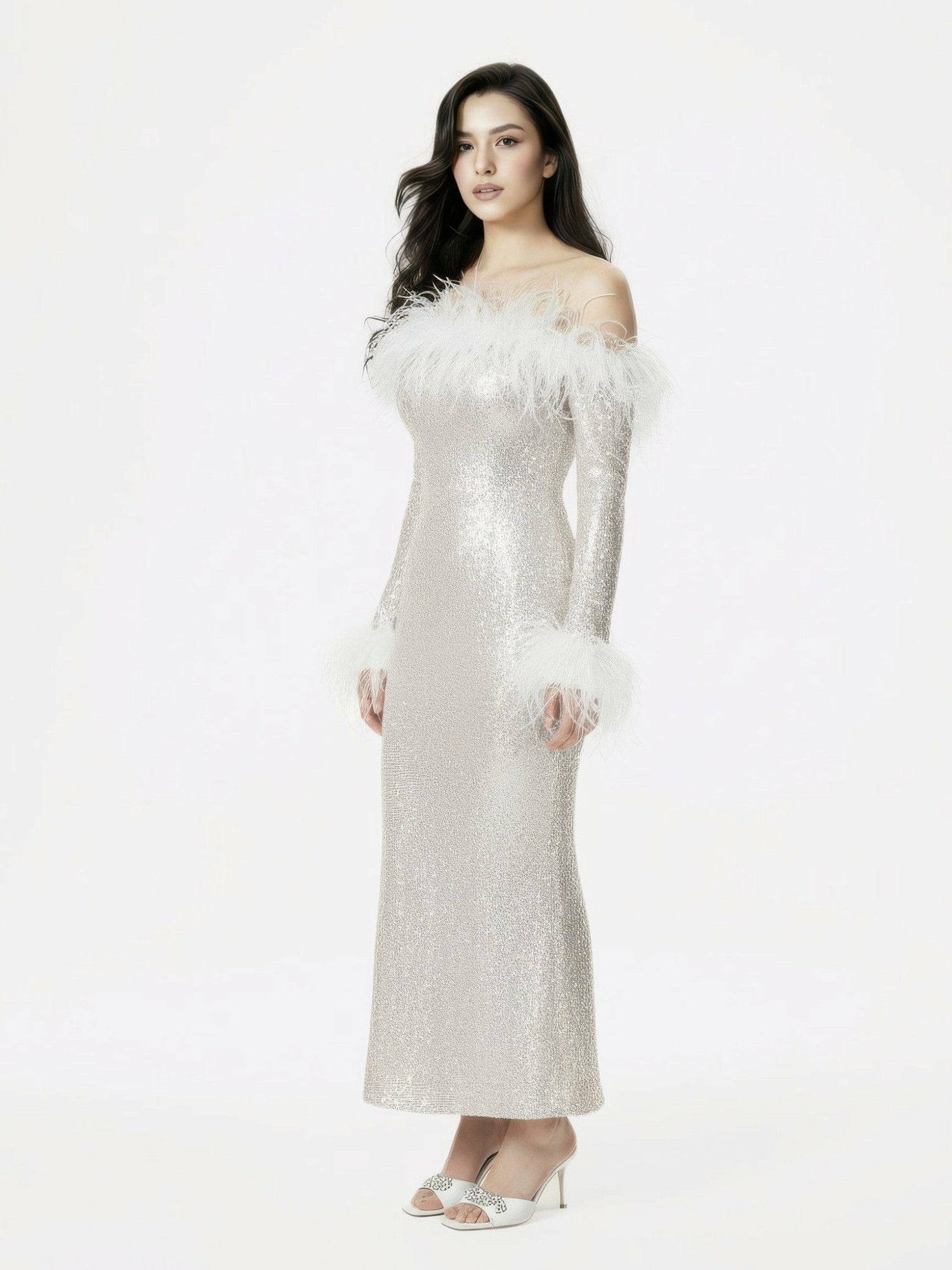 Neva Sequin Maxi Dress: White Maxi Dress for Wedding After-Party | Nana Jacqueline