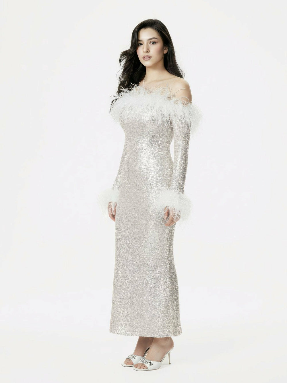 Neva Sequin Maxi Dress: White Maxi Dress for Wedding After-Party | Nana Jacqueline