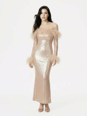 Neva Sequin Maxi Dress: Nude Maxi Dress for Formal Event | Nana Jacqueline