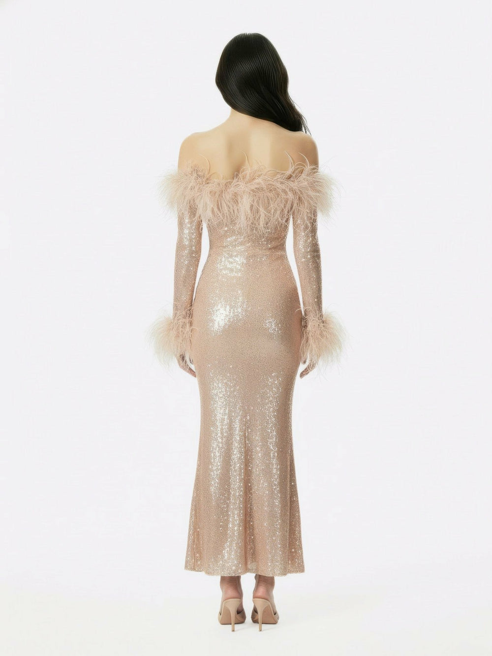 Neva Sequin Maxi Dress: Nude Maxi Dress for Formal Event | Nana Jacqueline