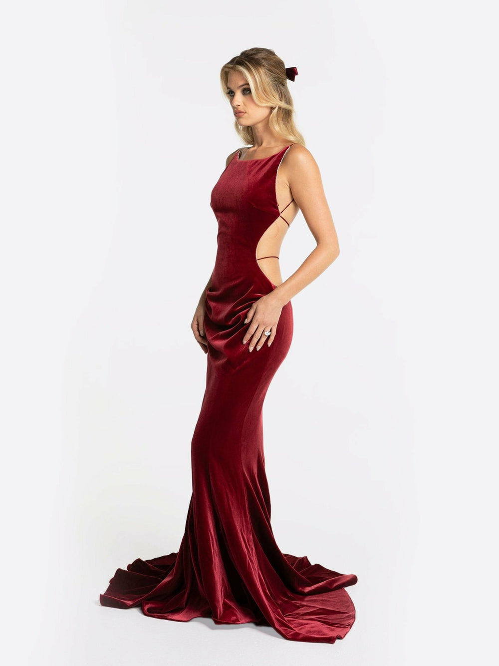 Pauline Velvet Dress: Red Maxi Dress for Formal Wedding Guest | Nana Jacqueline