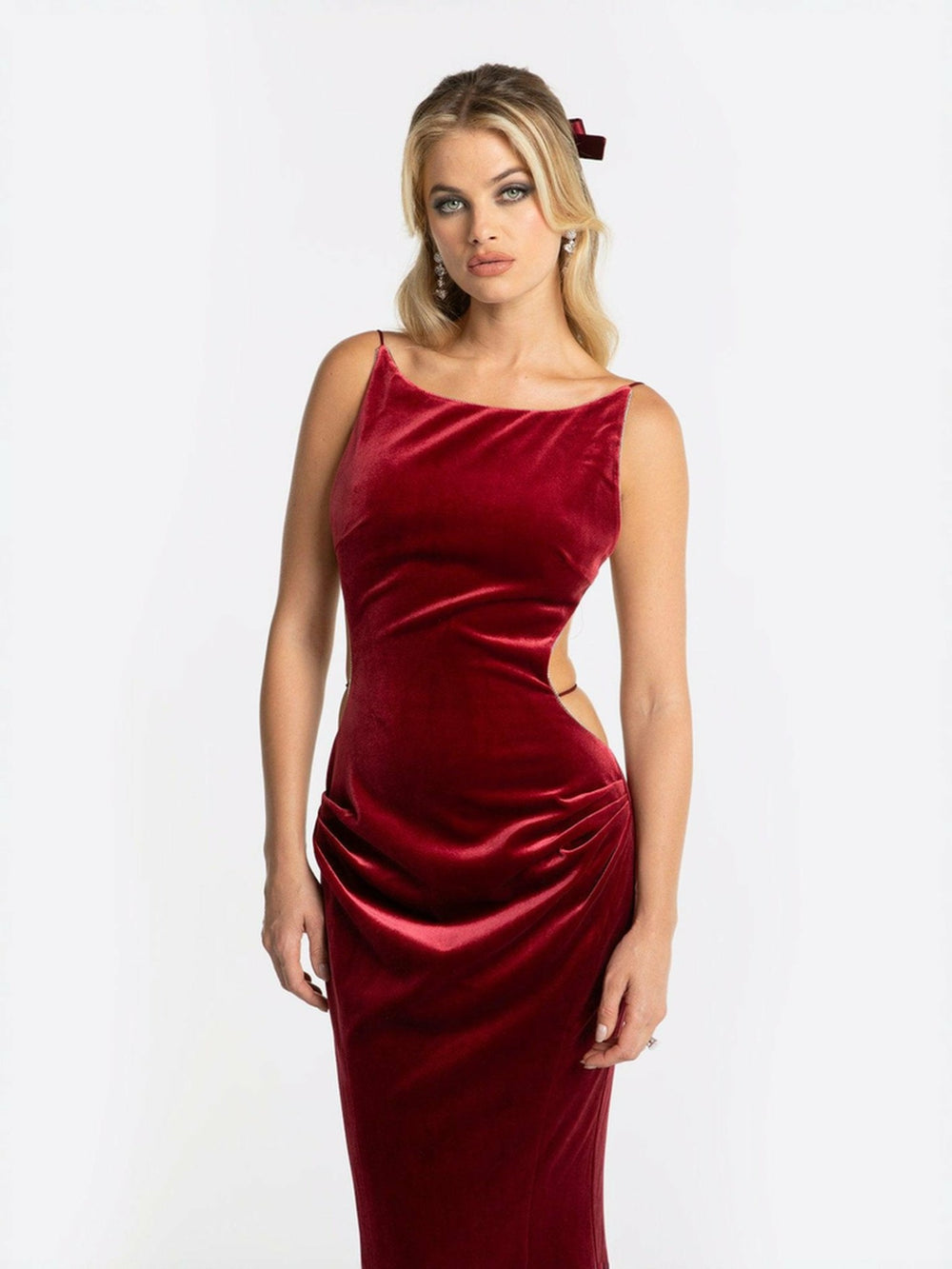 Pauline Velvet Dress: Red Maxi Dress for Formal Wedding Guest | Nana Jacqueline