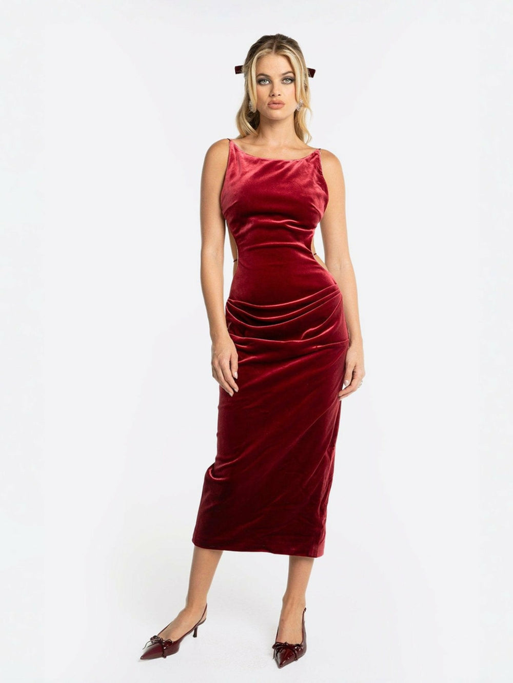 Cristina Dress: Red Midi Dress for Cocktail Party | Nana Jacqueline