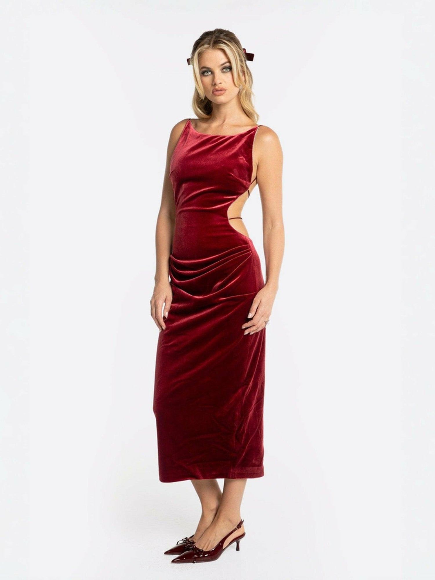 Cristina Dress: Red Midi Dress for Cocktail Party | Nana Jacqueline